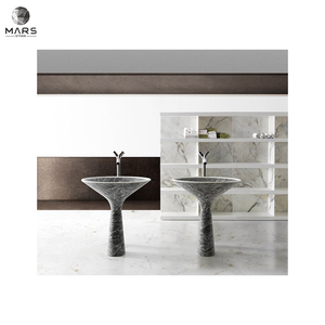 Évier de salle de bain en marbre gris naturel, vasque sur pied, Design artistique, pour salle de bain, pour cuisine - Product Image 1
