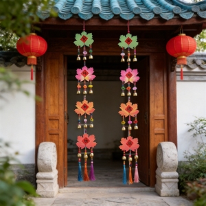 Nuova tavola in legno dipinta di Shima, coppia di foglie d'acero, carillon a vento, decorazione appesa distintiva, campanello da porta, decorazione per la casa - Product Image 1