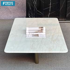 Table basse en marbre d'onyx blanc 100% naturel pour salon, mobilier de luxe avec socle bas en métal, plateau rectangulaire - Product Image 2