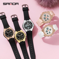 Montre sport numérique LED de luxe SANDA 6062, mode décontractée unisexe, résistante à l'eau 50M, alarme, montre à quartz