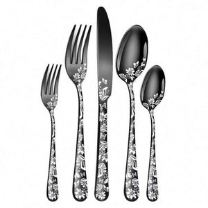 For Explosions Pattern Modern Minimalist Brushed Finish Stainless Steel 5-Piece Tableware Set Knife Fork Spoon Tea Spoon - Product Image 3