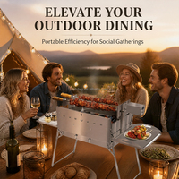 Barbecue rotatif automatique au charbon de bois en acier inoxydable pour le camping, pliable, portable, avec télécommande