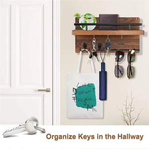Wooden Wall Mounted Key <b>Rack</b> With <b>Shelf</b> And Hooks For Entryway Storage Organization - Product Image 1