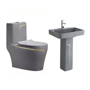 <span class=keywords><strong>Sanitarios</strong></span>, Lavabo Suspendido y Inodoro de Cerámica Color Gris Mate, Conjunto de Inodoro, Inodoro Elevado <span class=keywords><strong>para</strong></span> <span class=keywords><strong>Discapacitados</strong></span> - Product Image 3