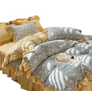 Egyptian Colorfcotton Sheet Skirt Sets Bedding Wholesale Queen and king size in Flower Design