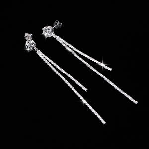 Bijoux fins, boucles d'oreilles pendantes à franges longues en moissanite ronde de 1 carat, VVS GRA, argent sterling 925, hypoallergéniques, pour femmes - Product Image 3