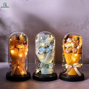 Bouquet di Fiori <span class=keywords><strong>Artificiali</strong></span> in Cupola di Vetro, Luce Notturna, Regalo per San Valentino, Migliore Amica, Laurea, Decorazione Natalizia - Product Image 4