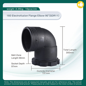 160mm 90 ° HDPE electrofusion mặt bích Ống lắp khuỷu tay uốn cong sdr11 stub End <span class=keywords><strong>Adaptor</strong></span> với vòng dự phòng làm bằng PE stub End Bend - Product Image 2