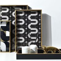 Plateau de service en marbre noir de luxe avec poignées dorées, plateau à café moderne, plateau de service décoratif pour la décoration de la maison