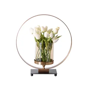 Горячая Распродажа, декоративная круглая металлическая Цветочная Свадебная ваза с подсвечником, стеклянные центральные части стола для свадебного украшения