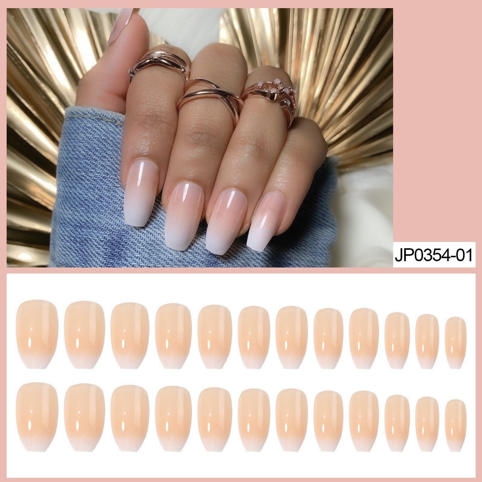 Nouveau 24 pièces wearable nails r79-chair rose dégradé