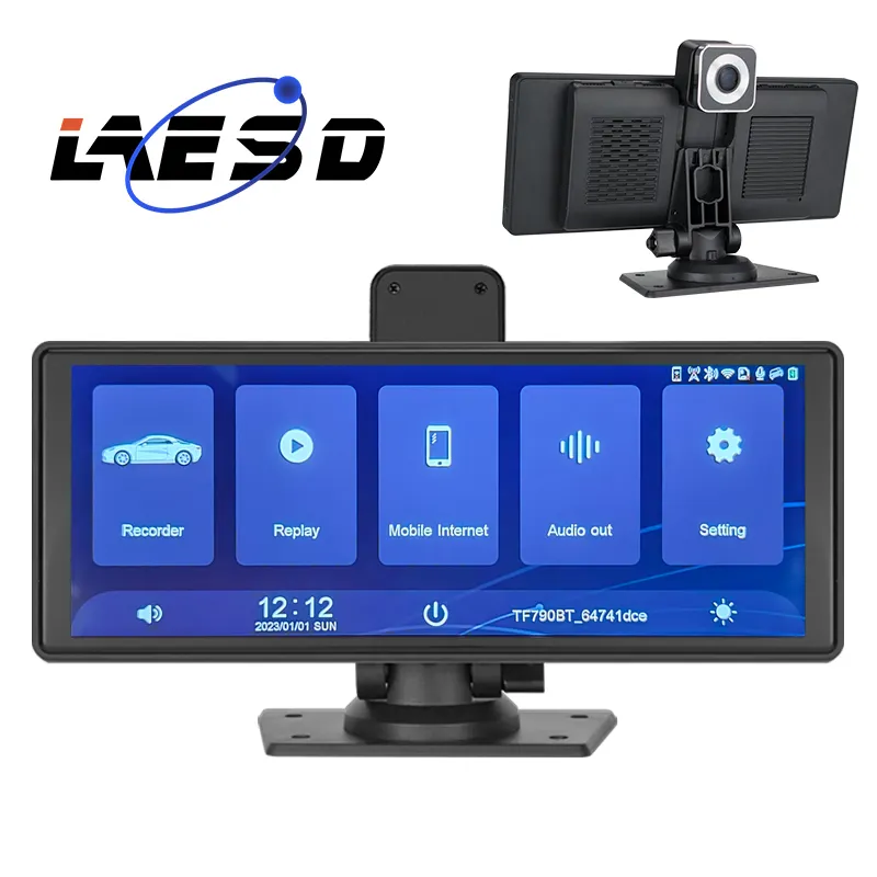 Portable Dash Cam Car Stereo - 9.3" HD IPS Screen, Wireless Carplay & Android Auto, Front and Back Loop Recording