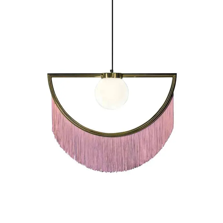 Nordic dining room linear hanging lamp pink tassel chandelier gold fringe decorative modern glass led pendant light