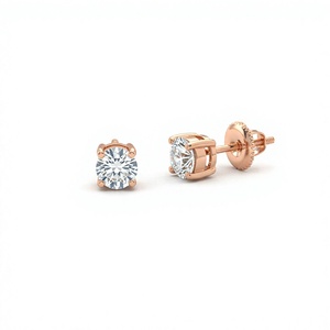 Boucles d'oreilles clous solitaires en or plaqué 18K 14K avec diamant de laboratoire rond, à visser, bijoux fins, cadeau pour femme - Product Image 1