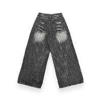 Pantalon en jean à jambes larges de style rétro pour hommes avec lavage en détresse lourd et patchs déchirés