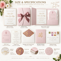 Suite d'invitations de mariage personnalisées rose poudré avec dorure à chaud, enveloppe pochette, sceau de cire, carte RSVP, vente en gros, faible MOQ