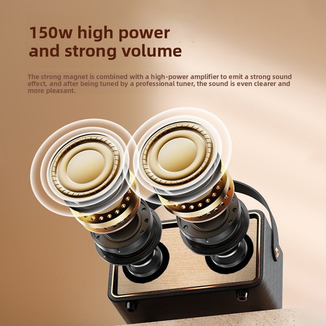 Leather Wood 5.3 Speaker Dual Microphone Outdoor Home Use Live Streaming Karaoke Portable Heavy Bass High Volume 150W Dustproof