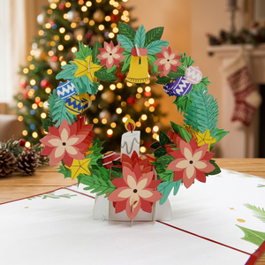 Christmas Wreath Pop Card 3D <b>Paper</b> Craft Floral Design Custom Shape Die Cut Cardstock Holiday Greeting Card <b>Handmade</b> Viet-craft - Product Image 6