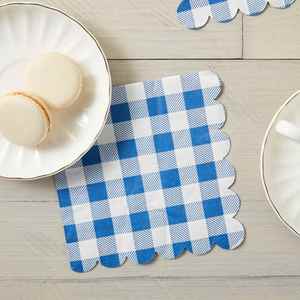 Serviettes en papier 2 plis imprimées à carreaux bleus, 6,5 x 6,5 pouces, lot de 50, style sac, pour fournitures de fête estivale, directement de l'usine - Product Image 2