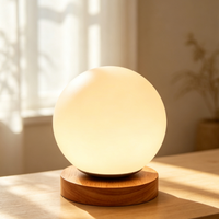 Lampe de table globe en bois massif rechargeable, commande tactile, LED dimmable, veilleuse USB - Lumière ambiante chaude pour usage intérieur et extérieur