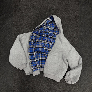 Sudadera con capucha reversible a cuadros unisex de invierno con cremallera, estampado digital, ecológica, informal, de corte holgado, al por mayor - Product Image 3