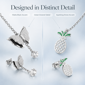 Vente en gros usine : Ensemble de bijoux assortis pour femmes en acier inoxydable, comprenant un collier à chaîne fine avec pendentif ananas ajouré poli - Product Image 4