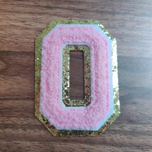 Wholesale Stock 8.2cm <strong>Gold</strong> Border Glitter Chenille Letter Patch Iron on 3D Towel Embroidery Alphabet for Clothing DIY - Product Image 4