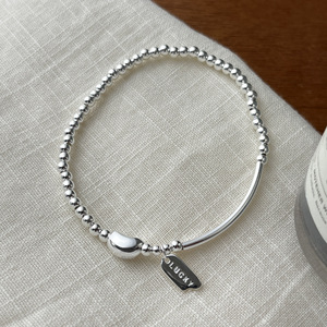 Bracelet en argent S925 <span class=keywords><strong>LCUKY</strong></span> Lucky Bean avec tube incurvé et perles en argent, design simple fait main pour femme, bracelet perlé polyvalent 6254 - Product Image 2