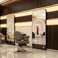 Miroir de Salon de Coiffure Moderne Minimaliste en Cuir, Style Tendance et Populaire sur Internet, Éclairage Mural