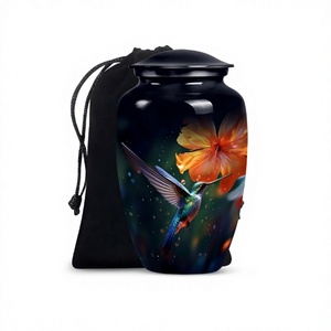 Urna para adultos de cremación de colibrí de aluminio negro más vendida para cenizas humanas, urna grande decorativa con bolsa de terciopelo gratis - Product Image 1