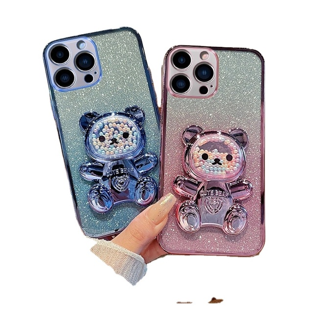 New Cute Little Bear Quicksand Flash Card Phone Case for iPhone 17E15 14 13 Pro Max  TPU Shockproof Phone Case