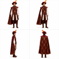 Renaissance Gotische Weste Exquisite Jacquard-Handwerkskunst Komplettes Gold-Samt Rot/Gold/Weiß Herren TV/Film Halloween-Kostüm