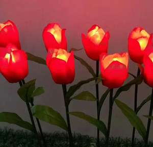 Zonne-aangedreven roestvrijstalen & kunststof tulpvormige LED-lamp voor buiten, tuinpad, landschap, met warm wit licht - Product Image 4