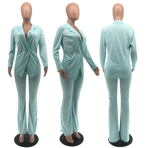 Bộ Vét Nữ Hai Mảnh, Áo <span class=keywords><strong>Blazer</strong></span> Tay Dài, Màu Kẹo Ngọt, Quần Ống Loe - Product Image 5