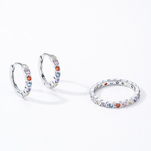 Ensemble unique de bague et boucles d'oreilles en argent sterling 925 avec zircon coloré, élégant, simple et charmant, style japonais et coréen - Product Image 1