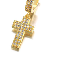 Boucles d'oreilles Hip hop en Zircon cubique glacé, en forme de croix, en laiton plaqué or 14K, couleur argent, pour femmes