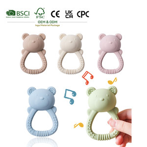 Anneau de dentition musical en <span class=keywords><strong>silicone</strong></span> de qualité alimentaire personnalisé, jouet souple en forme d'ours, style dessin animé, <span class=keywords><strong>hochet</strong></span> pour bébés de 6 à 12 mois - Product Image 1