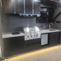 Ensemble de cuisine modulaire moderne en acier inoxydable sur mesure avec barbecue pour appartement, armoires de cuisine extérieures automatiques en cuivre