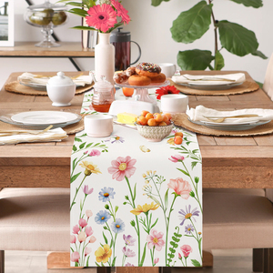 Runner da Tavola Floreale Primaverile ed Estivo 13x72 Pollici 13x90 Pollici con Fiori <span class=keywords><strong>Rosa</strong></span>, Piante, Foglie e Farfalle per Decorazione Tavola da <span class=keywords><strong>Cucina</strong></span> e Sala da Pranzo - Product Image 2