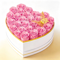 Eterfield Forever Flowers Roses éternelles en boîte en daim en forme de cœur - 100% rose véritable, dure toute l'année, idéal pour la Saint-Valentin, la fête des mères