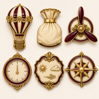 Broche émaillée personnalisée en gros, style montgolfière victorienne, vintage steampunk, badge souvenir de voyage, plaqué or, OEM ODM