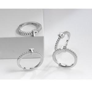 Anillos de Joyería de Moda, Plata 925 con Diamantes, Letras de la A a la Z, Anillo Abierto Personalizado para Boda, Fiesta, Eternidad - Product Image 3