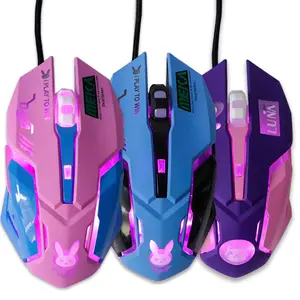 Mouse Game Berkabel USB Pink, Mouse E-sport Profesional 2400 DPI Warna-warni Mouse Senyap Lampu Latar untuk Lol Data Laptop Pc