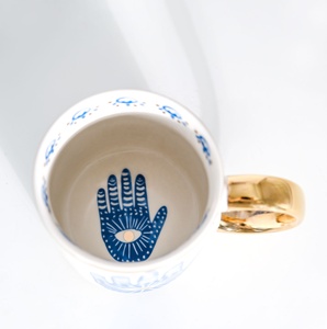 Tazze di ceramica di porcellana di <span class=keywords><strong>caffè</strong></span> dorato di lusso dell'occhio di cristallo della pietra preziosa naturale all'ingrosso - Product Image 5