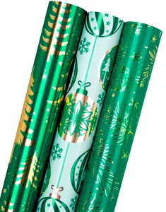 OEM özelleştirilmiş doğum günü hediyesi ambalaj kağıdı 30 inç * 10 ayaklar 3 rolls yeşil bakır kağıt baskı su geçirmez hediye için wrap kağıt