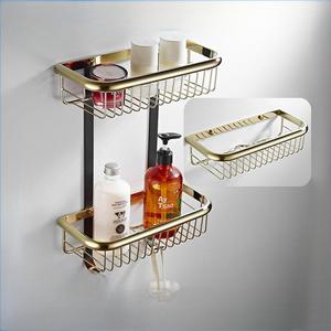Étagère de salle de bain à 2 niveaux en cuivre, fixation murale, design carré, pour salle de bain - Product Image 1