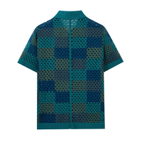 Outdoor Casual Tartan-Design Durchbrochenes Gestricktes Herren-T-Shirt Europäisch-Amerikanischer Handgehäkelter Atmungsaktiver Strick-Herren-Cardigan