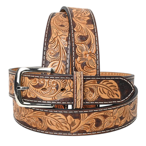 Ceinture Western en cuir de vachette marron foncé unisexe cloutée de diamants Concho Boucle en laiton longueur personnalisée directement de l'Inde - Product Image 1