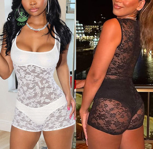 Tuta Corta Sexy da Donna in Pizzo Senza Maniche con Scollo a V Trasparente Pezzo Unico Abbigliamento Estivo Femminile - Product Image 1