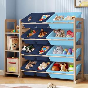 12 Plastic Bin Children'S <b>Baby</b> Room Shelf Pine Wood Kids Toy <b>Storage</b> Organizer with Bookshelf - Product Image 6